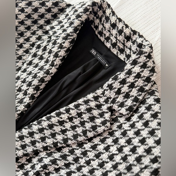Zara Houndstooth Blazer Mini Dress Tailored Welt Pocket Sz S Retro Glam Core - Picture 5 of 16